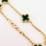 Pulso Militar Lunar Trebol Malaqita Verde 5.15gr / 7 in / 10.5mm Oro Amarillo Nac.Esp. 18K ©