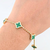 Pulso Militar Lunar Trebol Malaqita Verde 4.25gr / 7 in / 9.9mm Oro Amarillo Nac.Esp. 18K *