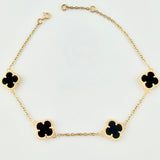 Pulso Aro seguido Trebol Onix Negro 5.2gr / 8 1/4 in / 10mm Oro Amarillo Nac.Esp. 18K