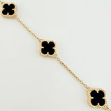 Pulso Aro Seguido Trebol Negro Onix 5.25gr / 7 3/4 in / 10mm Oro Amarillo Nac.Esp. 18K *