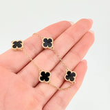 Pulso Aro seguido Trebol Onix Negro 5.2gr / 8 1/4 in / 10mm Oro Amarillo Nac.Esp. 18K