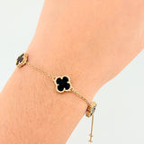 Pulso Aro Seguido Trebol Negro Onix 5.25gr / 7 3/4 in / 10mm Oro Amarillo Nac.Esp. 18K *