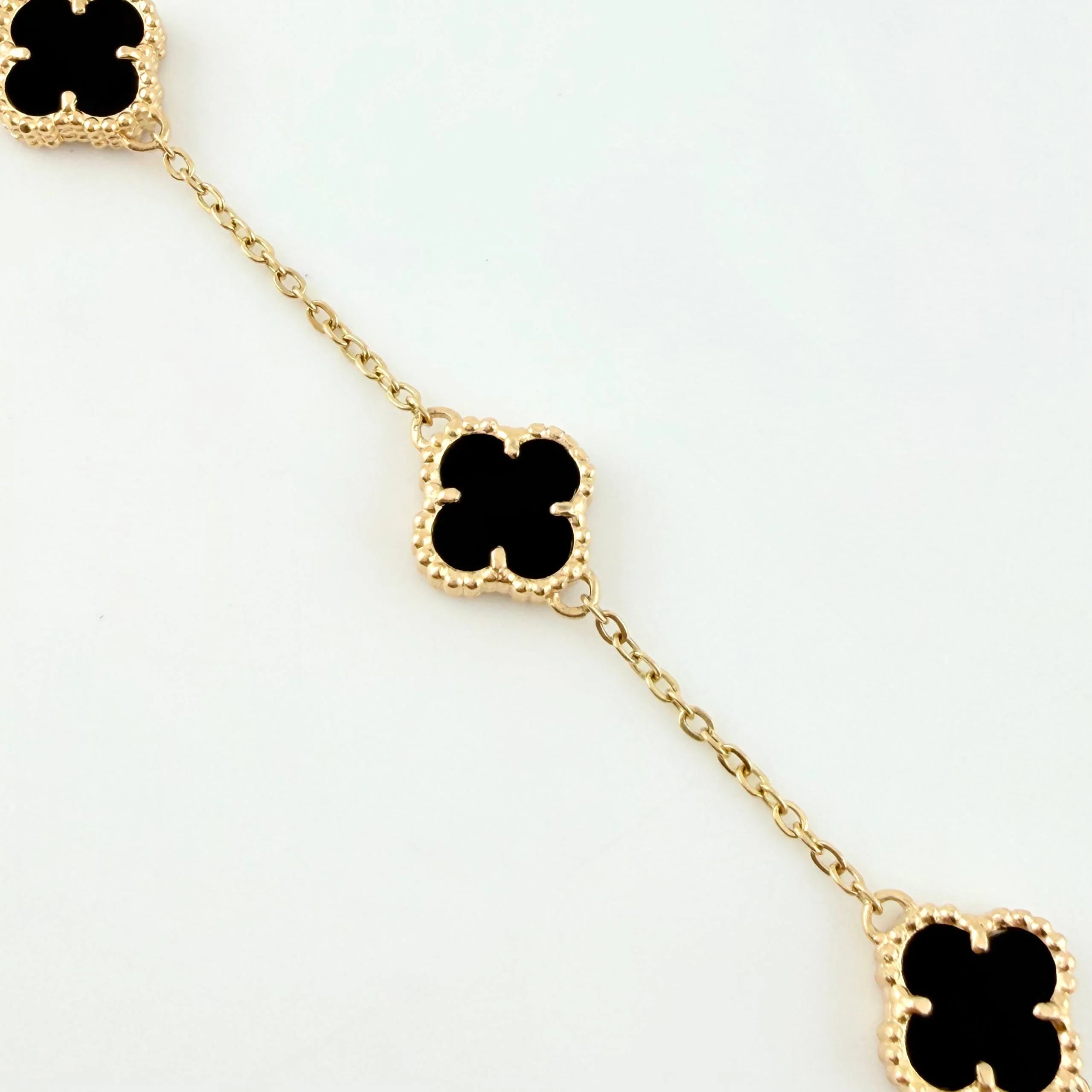 Adjustable Black Onyx Clover Bracelet 3.6 g / 6 1/2 in - 5 3/4 in / 1.36 mm Yellow Gold 18K