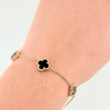 Adjustable Black Onyx Clover Bracelet 3.6 g / 6 1/2 in - 5 3/4 in / 1.36 mm Yellow Gold 18K