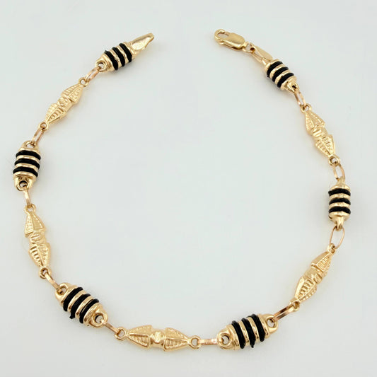 Pulso Rustico Dubai Barril Cauchos Negros 4.1gr / 7 3/4 in / 5mm Oro Amarillo 18K ©