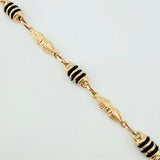 Pulso Rustico Dubai Barril Cauchos Negros 4.1gr / 7 3/4 in / 5mm Oro Amarillo 18K ©