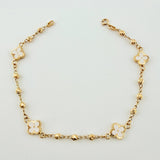 Pulso Militar Treboles Flores Blancas 3.5gr / 7 1/2 in / 8.2mm Oro Amarillo Nac.Esp. 18K *