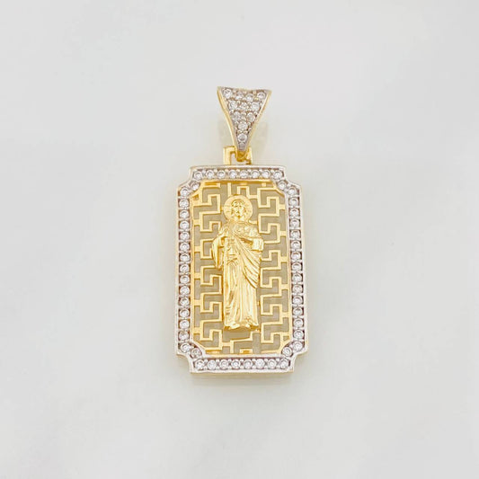 Dije San Judas Tadeo 3g / 1 1/4 in Dos Oros Amarillo Blanco 18K