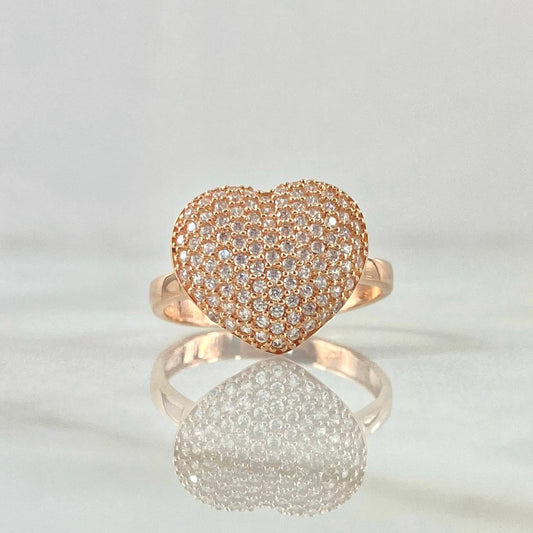 Puffy Heart Ring Dense 2.7gr / Size 6 1/4 / White Zircons 18K Rose Gold