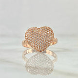 Puffy Heart Ring Dense 2.7gr / Size 6 1/4 / White Zircons 18K Rose Gold