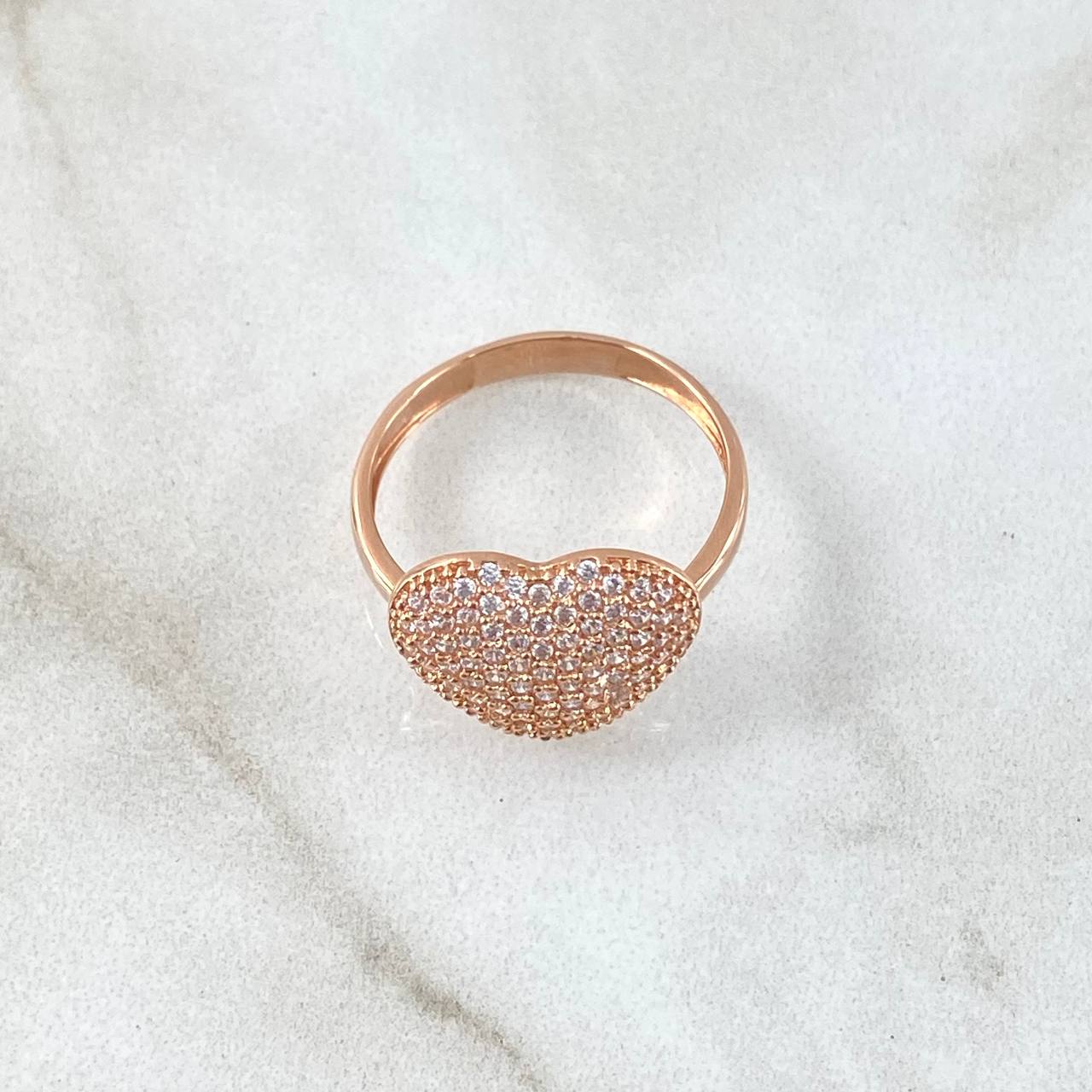 Puffy Heart Ring Dense 2.7gr / Size 6 1/4 / White Zircons 18K Rose Gold