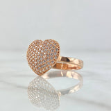 Puffy Heart Ring Dense 2.7gr / Size 6 1/4 / White Zircons 18K Rose Gold