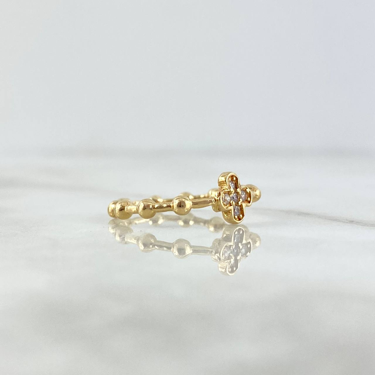 Cross Sphere Ring 2.4gr / T6 1/2 / White Zircons Yellow Gold