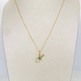 Set Venetian Chain + Violin Pendant emerald 0.5 pts / 1.35g / 15 3/4 in Yellow Gold 18K