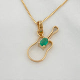 Set Venetian Chain + Violin Pendant emerald 0.5 pts / 1.35g / 15 3/4 in Yellow Gold 18K