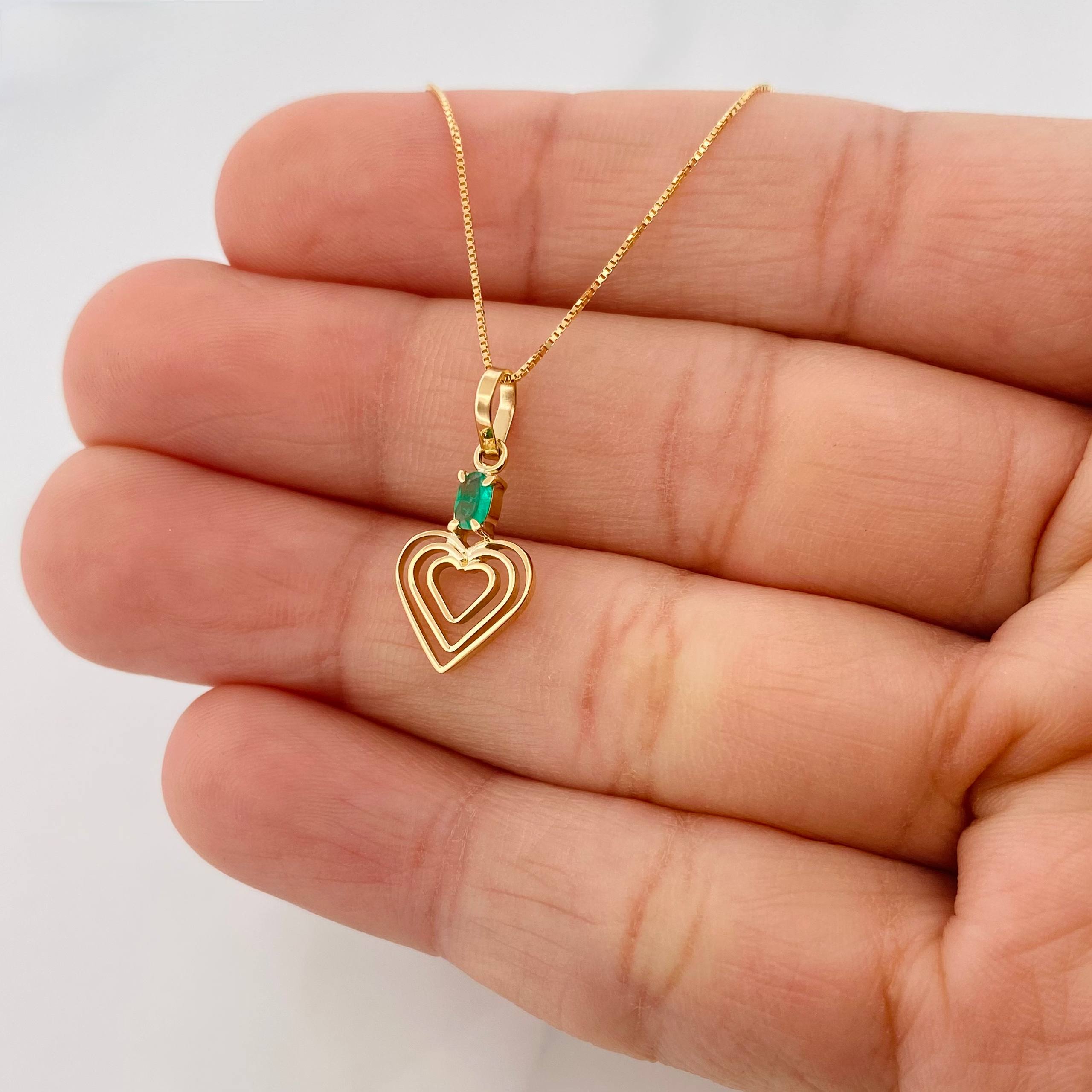 Set Cadena Veneciana + Dije Corazon esmeralda 0.7 pts / 1.55g / 1 1/2 in Oro Amarillo 18K