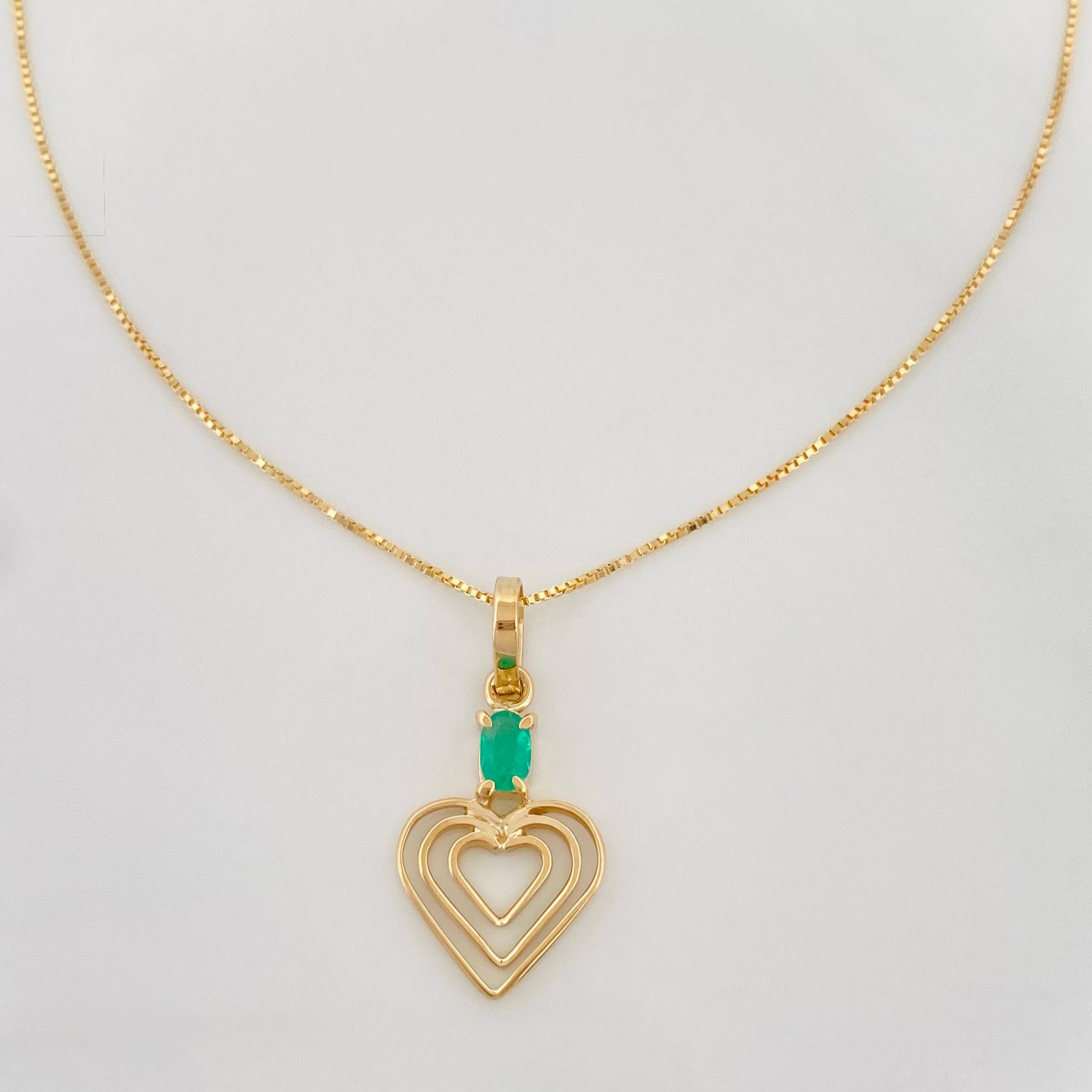Set Cadena Veneciana + Dije Corazon esmeralda 0.7 pts / 1.55g / 1 1/2 in Oro Amarillo 18K