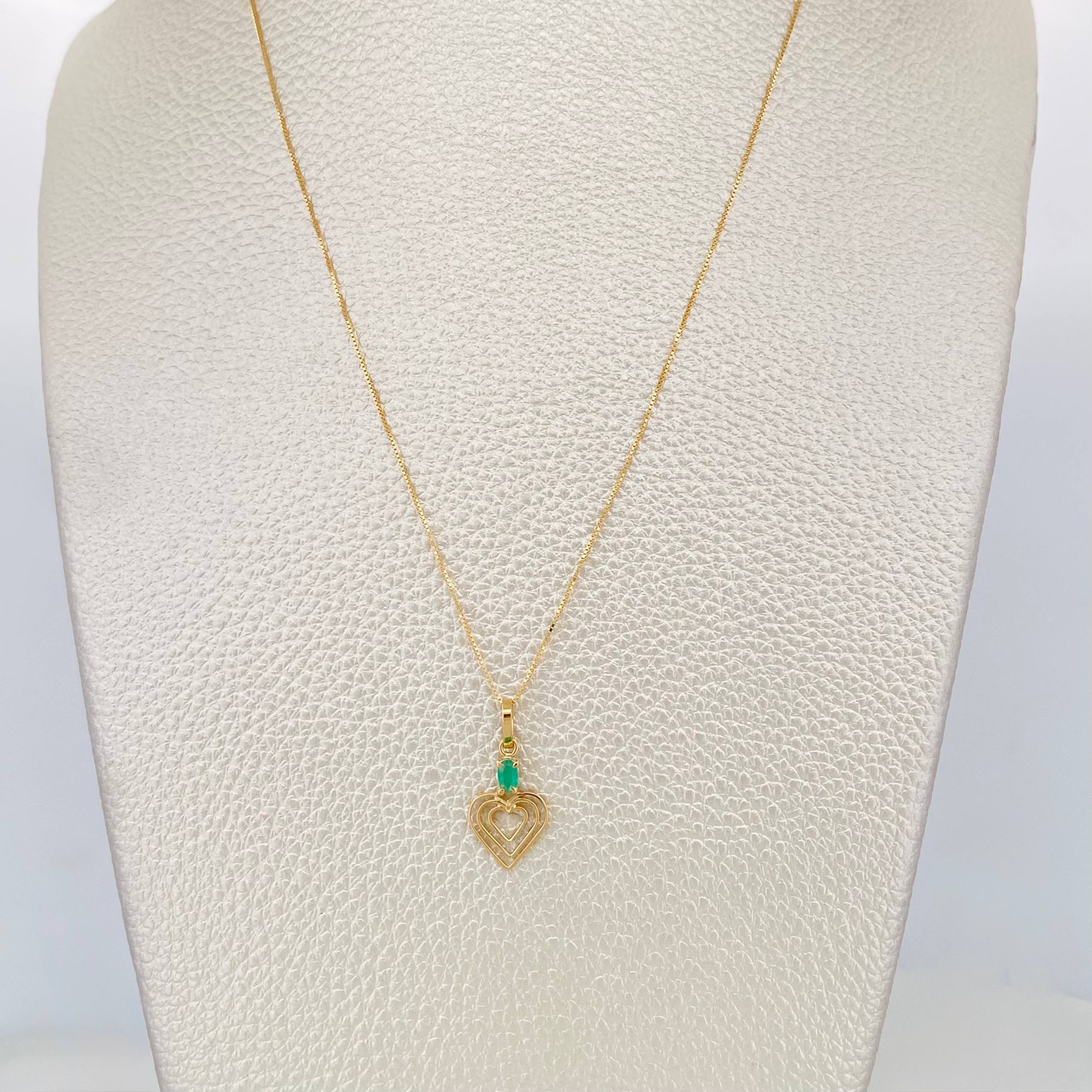 Set Cadena Veneciana + Dije Corazon esmeralda 0.7 pts / 1.55g / 1 1/2 in Oro Amarillo 18K