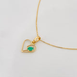 Set Cadena Veneciana + Dije Corazon esmeralda 0.6 pts / 1.3g / 15 3/4 in Oro Amarillo 18K