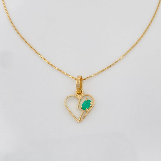 Set Venetian Chain + Emerald Heart Pendant 0.6 pts / 1.3g / 15 3/4 in 18K Yellow Gold