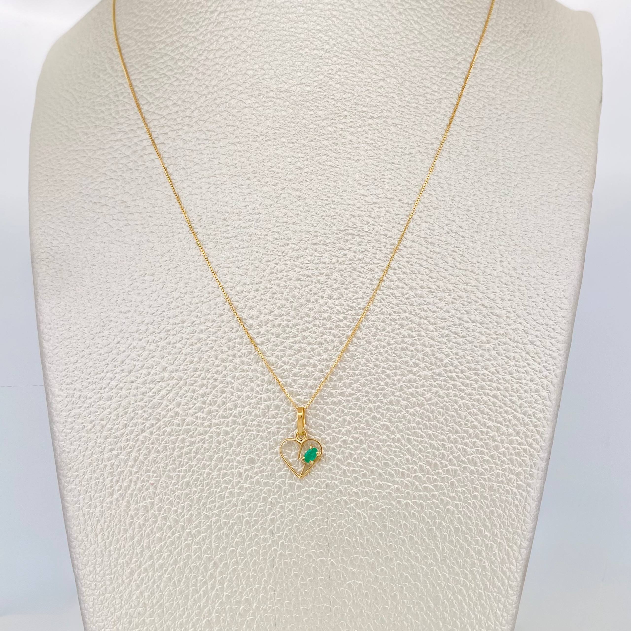 Set Cadena Veneciana + Dije Corazon esmeralda 0.5 pts / 1.2g / 15 3/4 in Oro Amarillo 18K