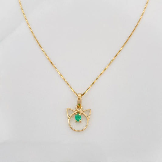 Venetian Chain + Emerald Kitten Pendant 0.5 pts / 1.25g / 15 3/4 in 18K Yellow Gold