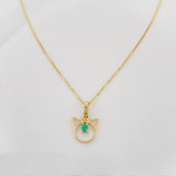 Venetian Chain + Emerald Kitten Pendant 0.2 pts / 1.25g / 16 in 18K Yellow Gold