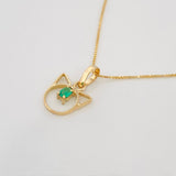 Set Cadena Veneciana + Dije Gatito esmeralda 0.5 pts / 1.25g / 15 3/4 in Oro Amarillo 18K