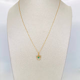 Set Cadena Veneciana + Dije Gatito esmeralda 0.5 pts / 1.25g / 15 3/4 in Oro Amarillo 18K