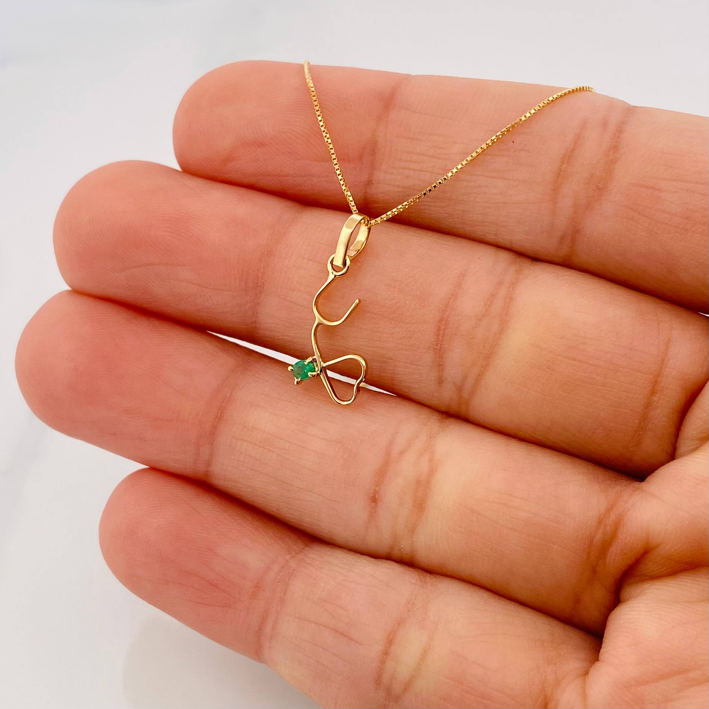Set Cadena Veneciana + Dije Corazon esmeralda 0.2 pts / 1.2g / 15 3/4 in Oro Amarillo 18K