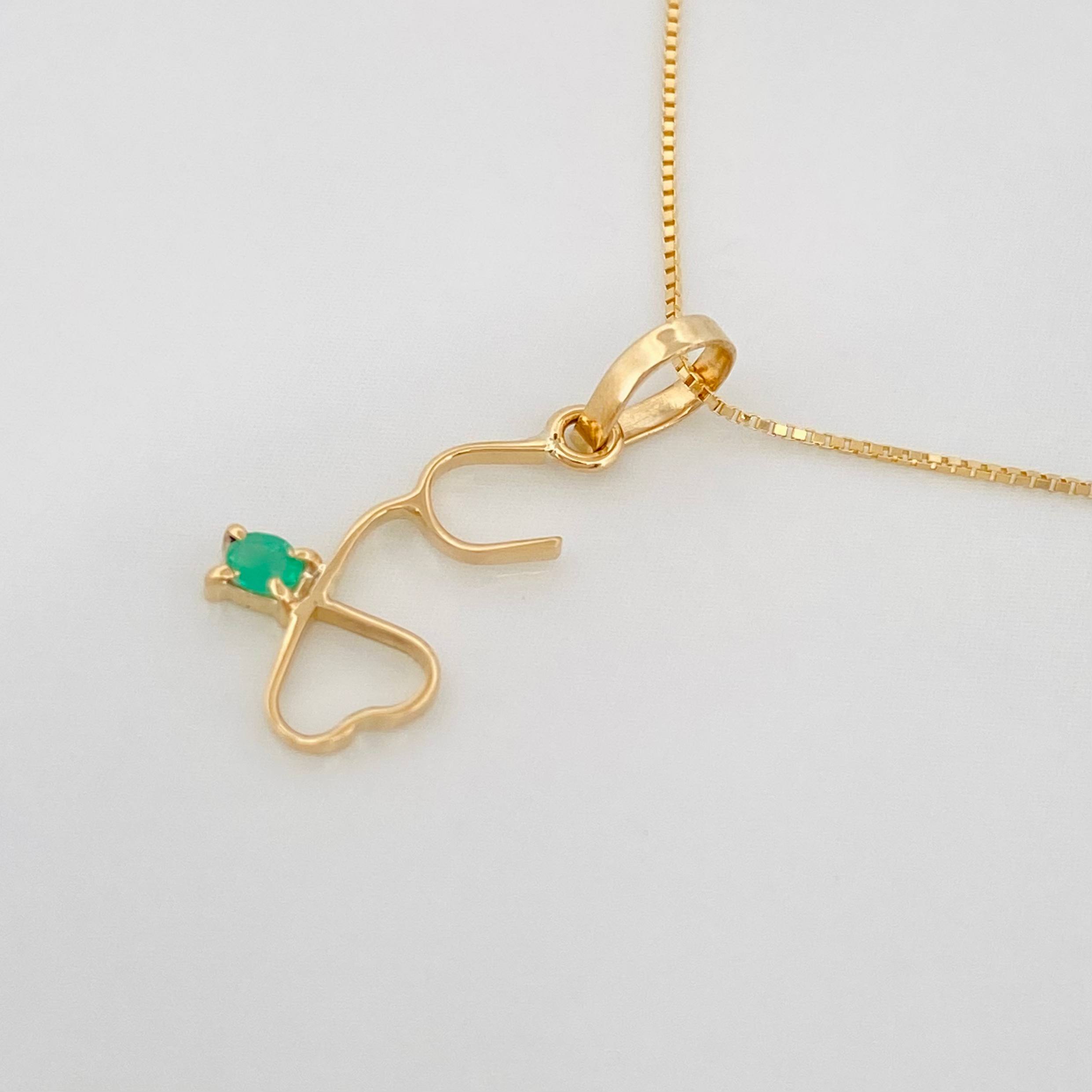 Set Cadena Veneciana + Dije Corazon esmeralda 0.2 pts / 1.2g / 15 3/4 in Oro Amarillo 18K