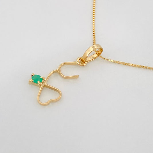 Set Venetian Chain + Emerald Heart Pendant 0.2 pts / 1.2g / 15 3/4 in 18K Yellow Gold