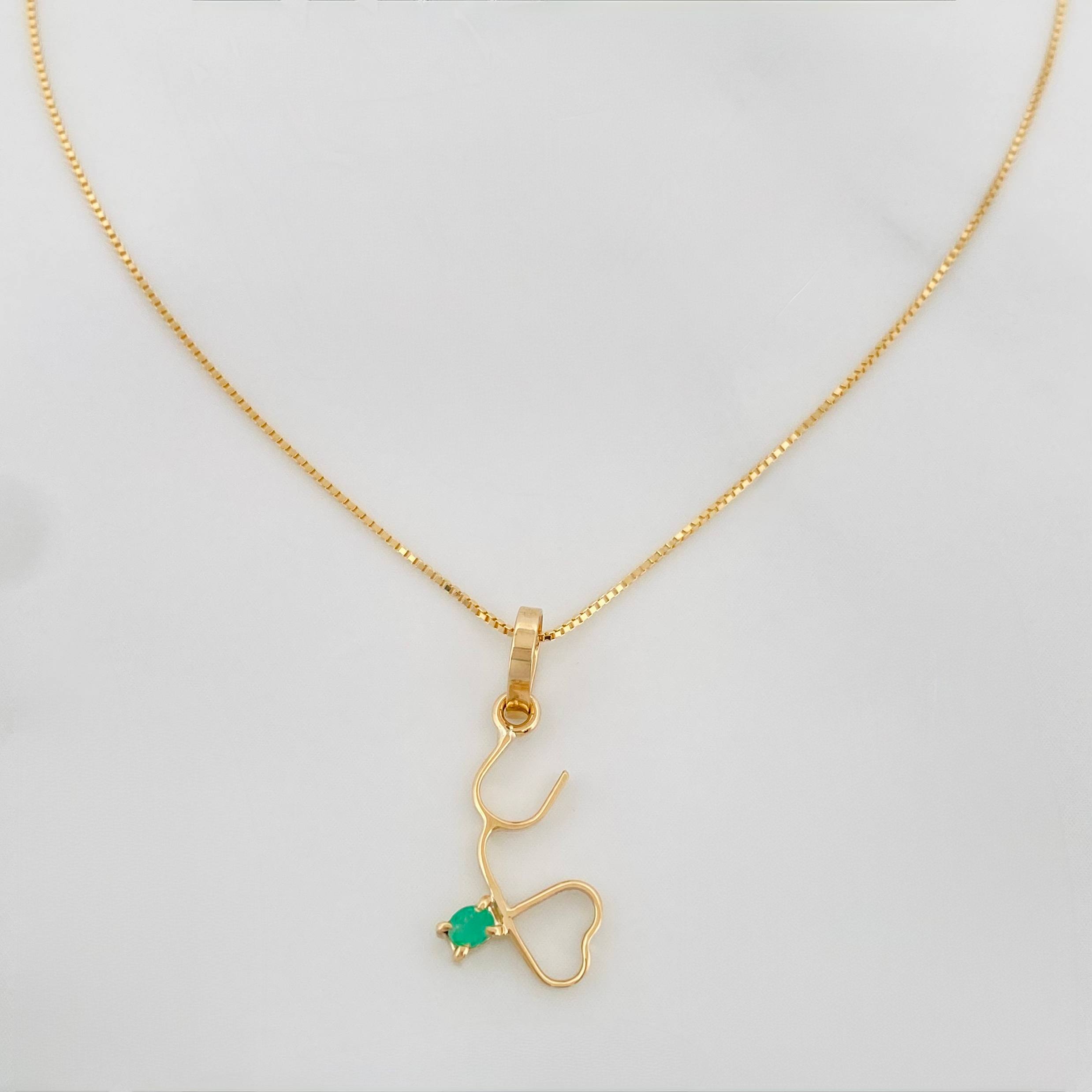 Set Cadena Veneciana + Dije Corazon esmeralda 0.2 pts / 1.2g / 15 3/4 in Oro Amarillo 18K