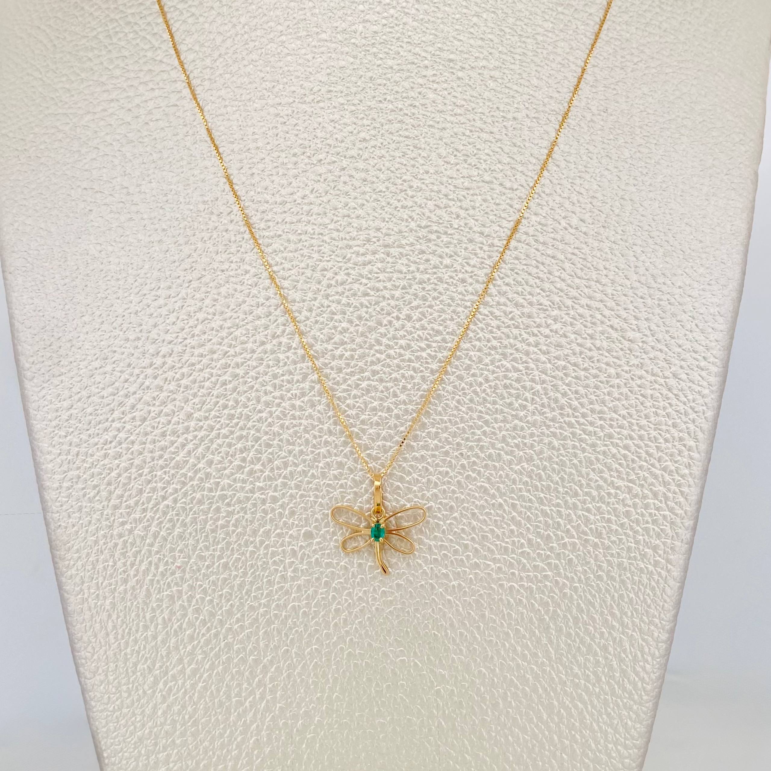 Set Cadena Veneciana + Dije Libelula esmeralda 0.4 pts / 1.6g / 16 in Oro Amarillo 18K