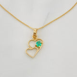 Set Cadena Veneciana + Dije Corazones esmeralda 0.4 pts / 1.25g / 15 3/4 in Oro Amarillo 18K