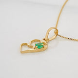 Set Cadena Veneciana + Dije Corazones esmeralda 0.4 pts / 1.25g / 15 3/4 in Oro Amarillo 18K