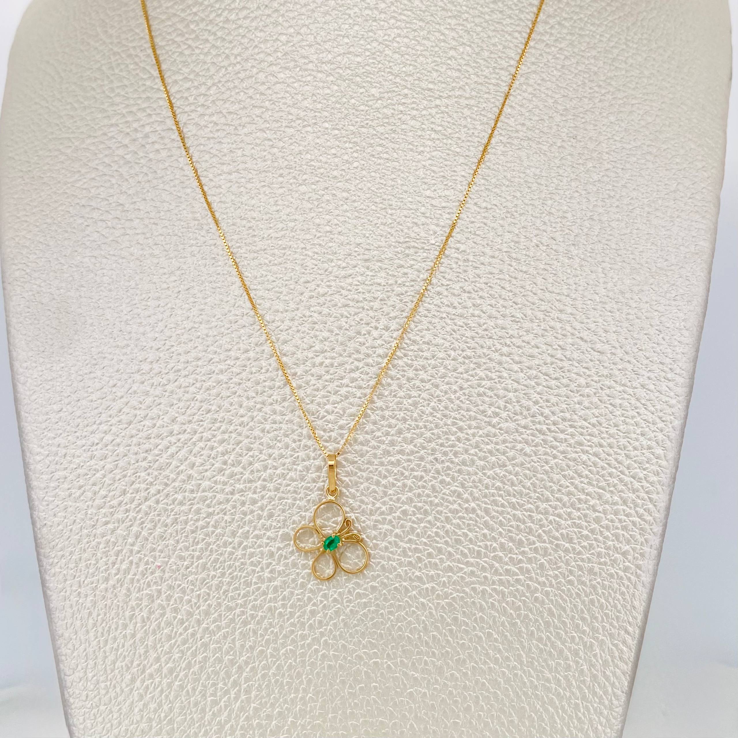 Venetian Chain + Emerald Butterfly Pendant 0.3 pts / 1.55g / 15 3/4 in 18K Yellow Gold