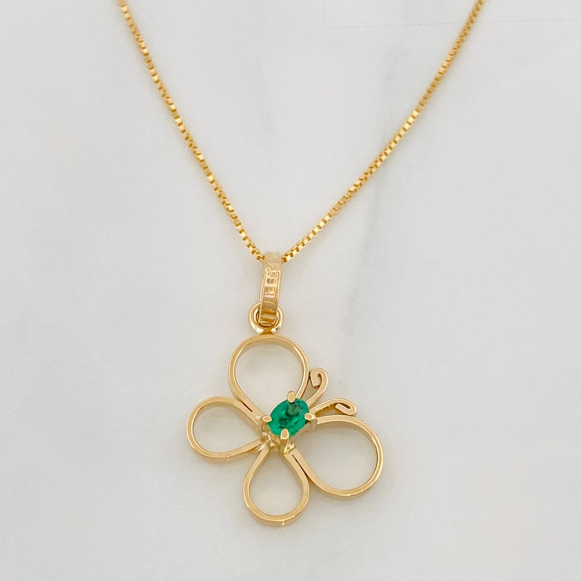 Venetian Chain Set + Emerald Butterfly Pendant 0.2 pts / 1.55g / 15 3/4 in 18K Yellow Gold