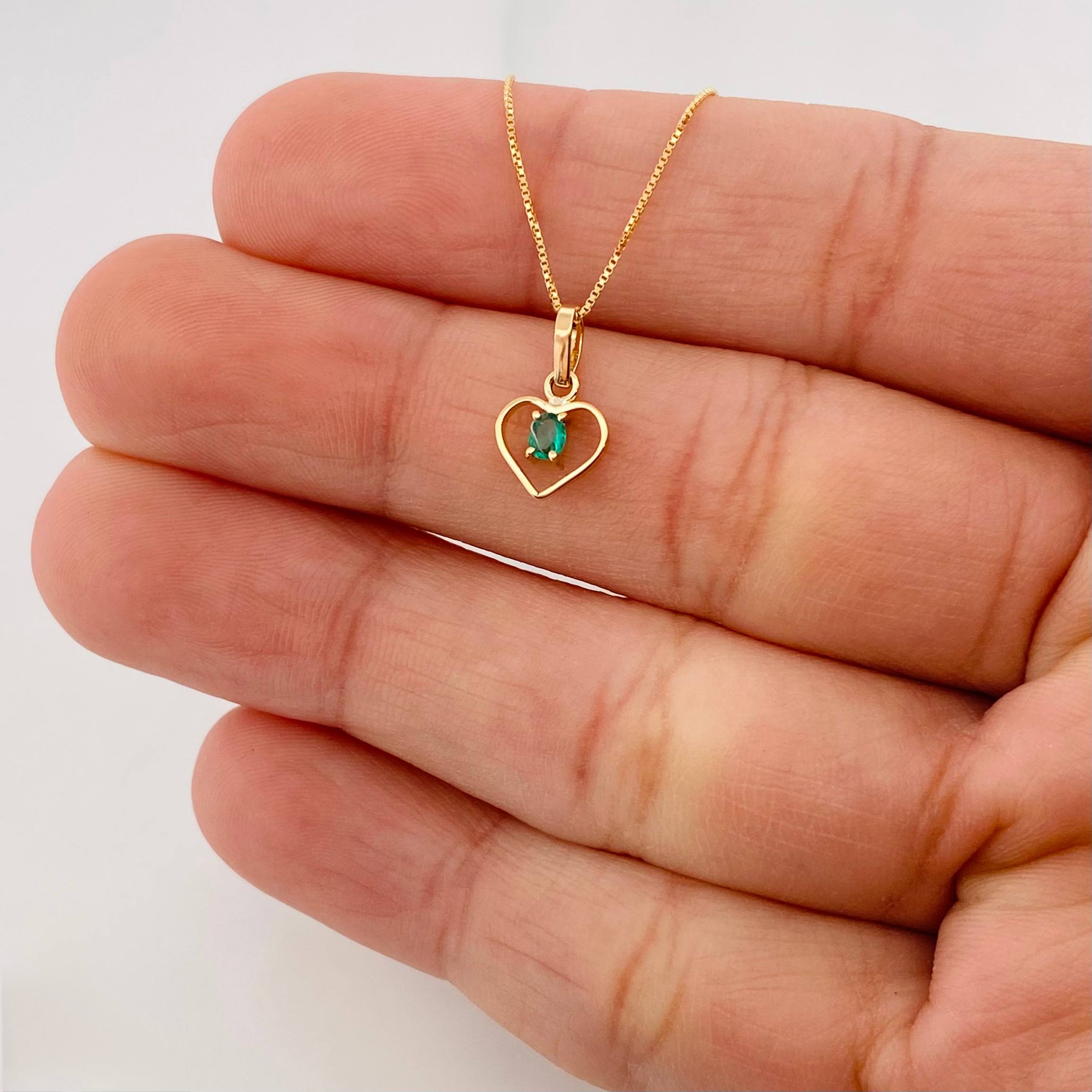 Set Venetian Chain + Emerald Heart Pendant 0.2 pts / 1.15g / 15 3/4 in 18K Yellow Gold
