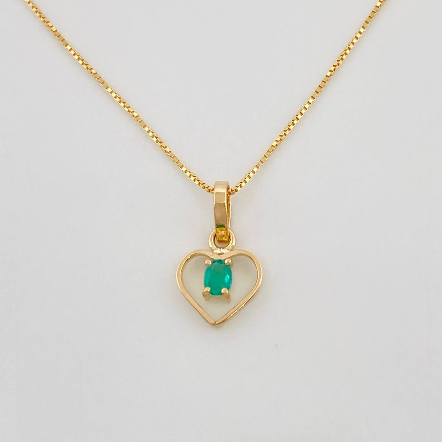 Set Venetian Chain + Emerald Heart Pendant 0.2 pts / 1.15g / 15 3/4 in 18K Yellow Gold
