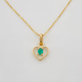Set Venetian Chain + Emerald Heart Pendant 0.5 pts / 1.25g / 1 1/2 in 18K Yellow Gold