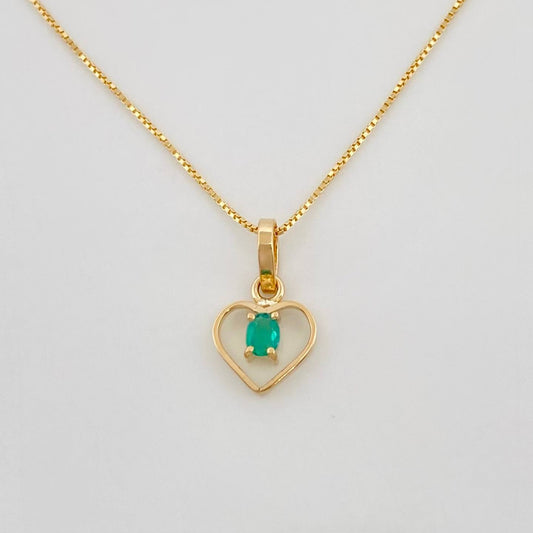 Set Venetian Chain + Emerald Heart Pendant 0.2 pts / 1.15g / 15 3/4 in 18K Yellow Gold
