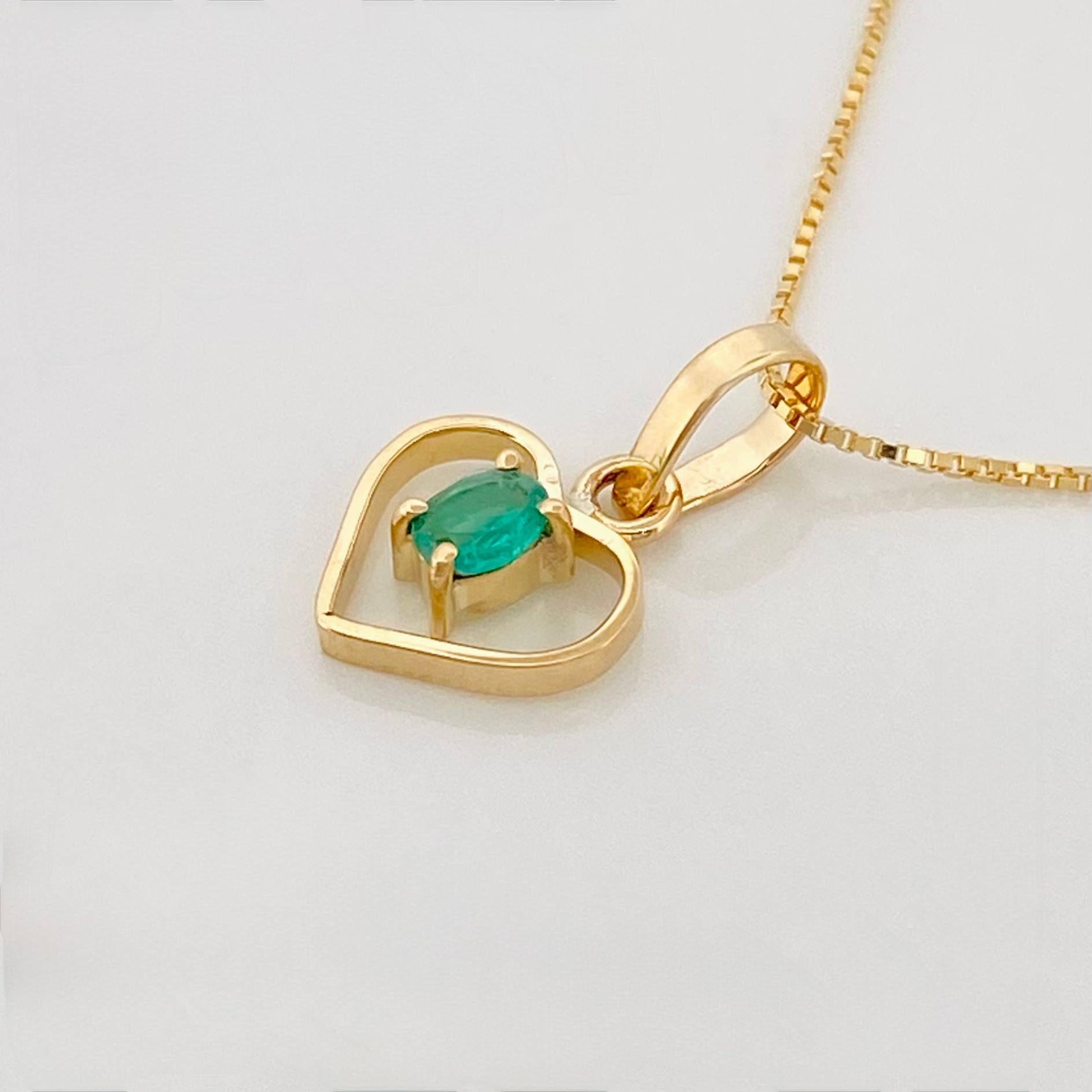 Set Venetian Chain + Emerald Heart Pendant 0.2 pts / 1.15g / 15 3/4 in 18K Yellow Gold