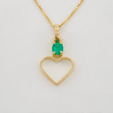 Set Cadena Veneciana + Dije Corazon esmeralda 0.7 pts / 1.2g / 15 3/4 in Oro Amarillo 18K