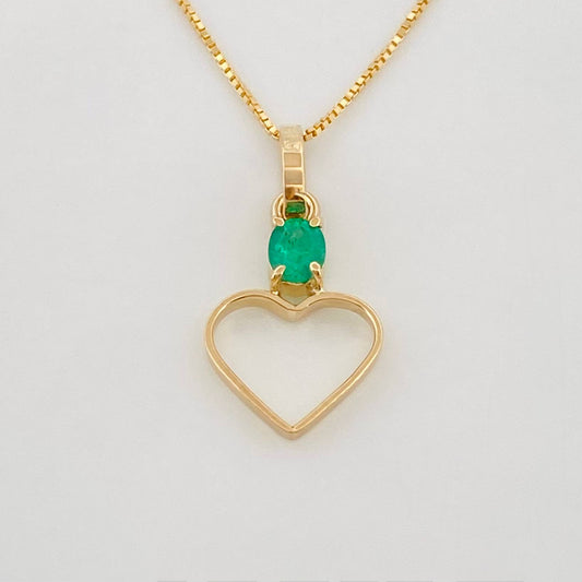 Set Venetian Chain + Emerald Heart Pendant 0.10 pts / 1.3g / 16 1/4 in 18K Yellow Gold