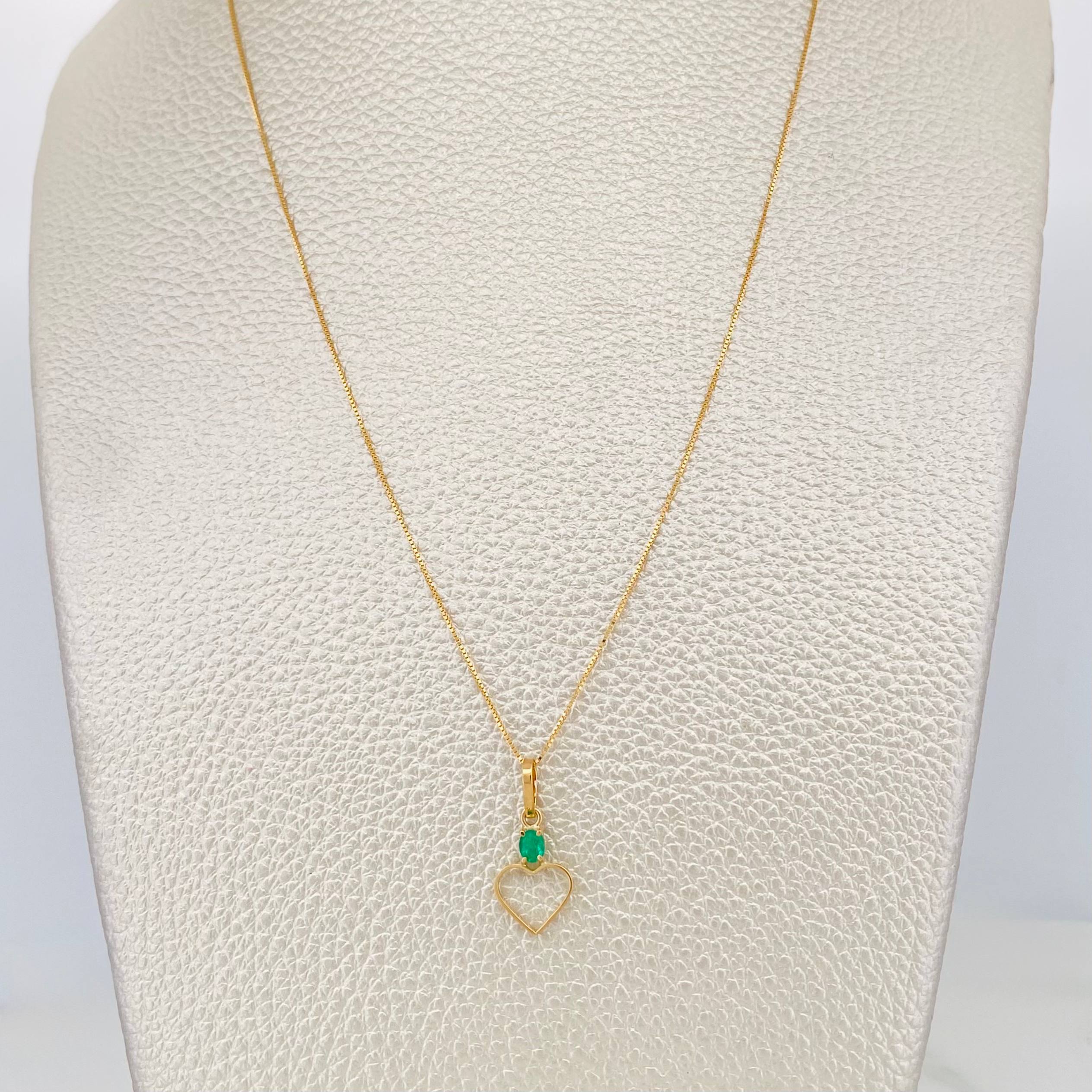 Set Venetian Chain + Emerald Heart Pendant 0.10 pts / 1.3g / 16 1/4 in 18K Yellow Gold