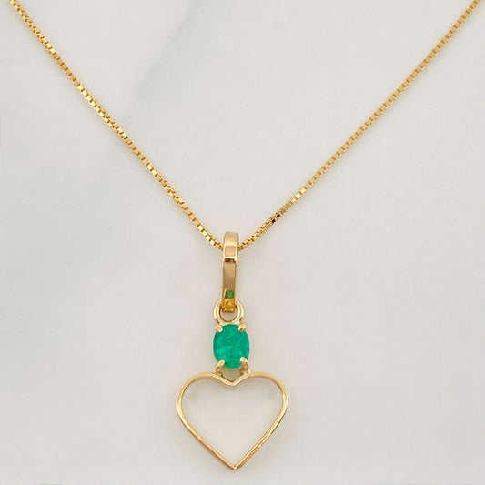 Set Venetian Chain + Emerald Heart Pendant 0.7 pts / 1.2g / 15 3/4 in 18K Yellow Gold
