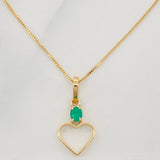 Set Cadena Veneciana + Dije Corazon esmeralda 0.7 pts / 1.2g / 15 3/4 in Oro Amarillo 18K