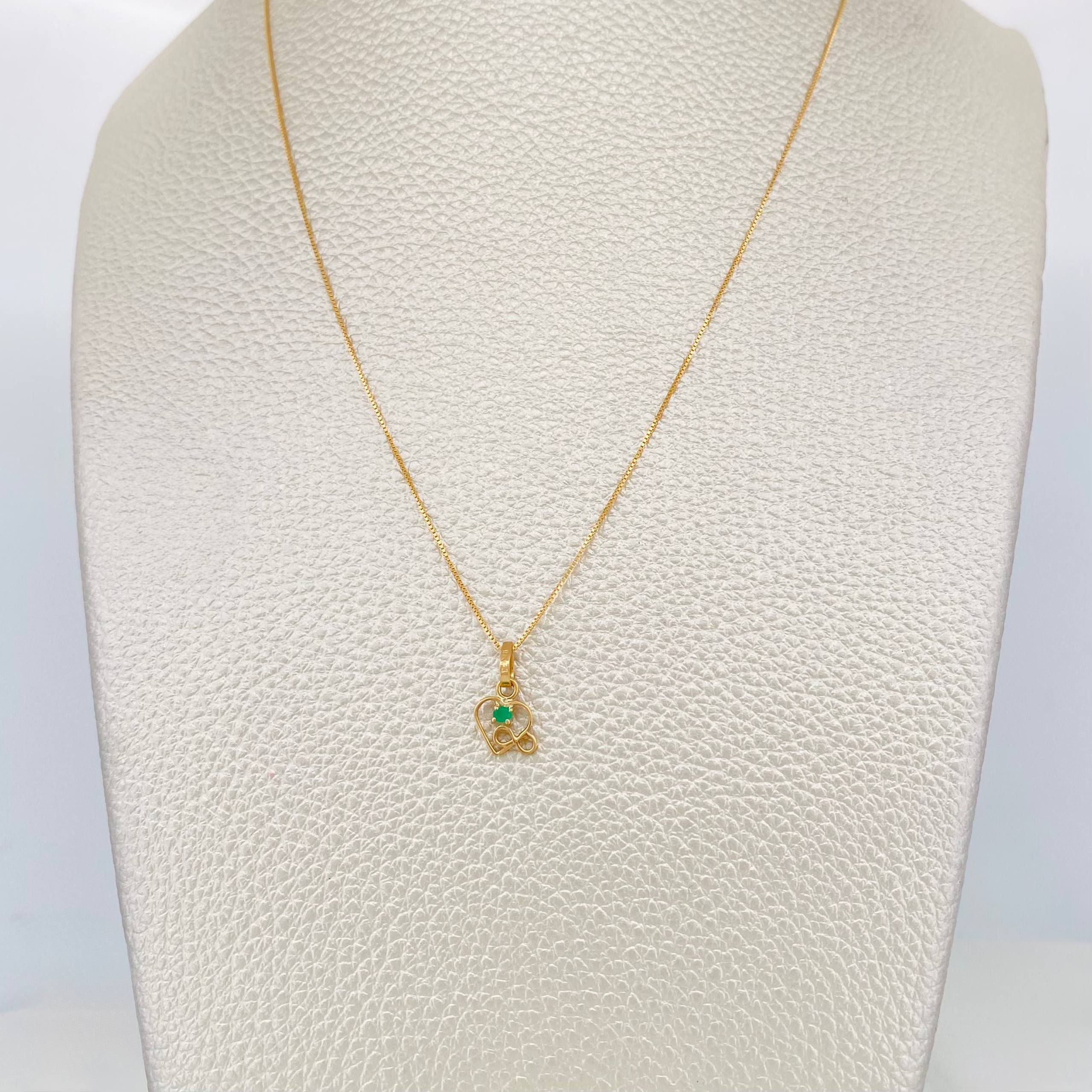 Set Cadena Veneciana + Dije Corazon esmeralda 0.2 pts / 1.3g / 15 3/4 in Oro Amarillo 18K