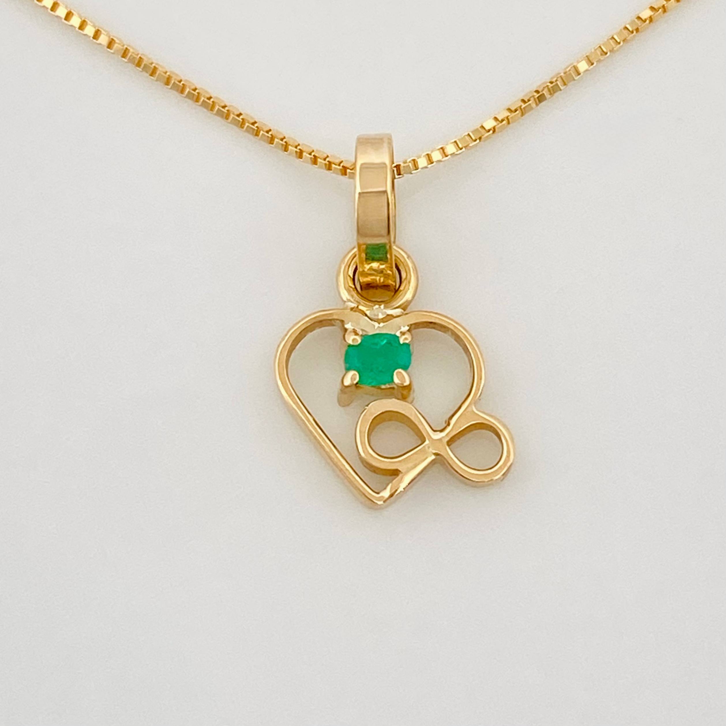 Set Cadena Veneciana + Dije Corazon esmeralda 0.2 pts / 1.3g / 15 3/4 in Oro Amarillo 18K